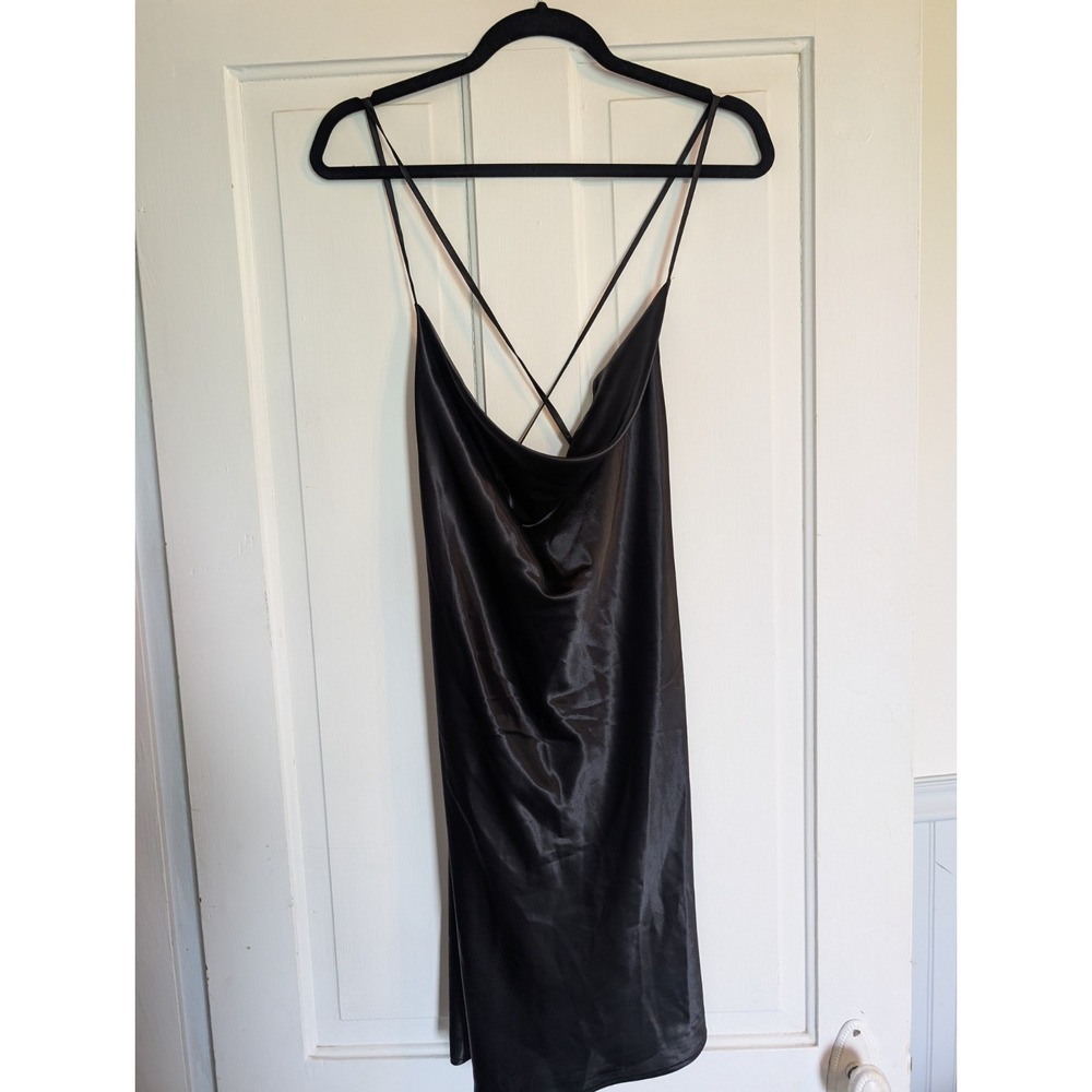 Divided Y2K Satin Slip Dress Women XL Black Strappy Indie 90s Grunge Chic Dark